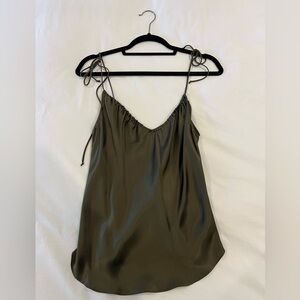Reformation Olive Green Satin Cami Top